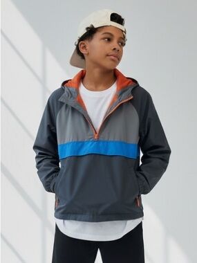 Old Navy Gray, Orange & Blue Striped Windbreaker Jacket•L